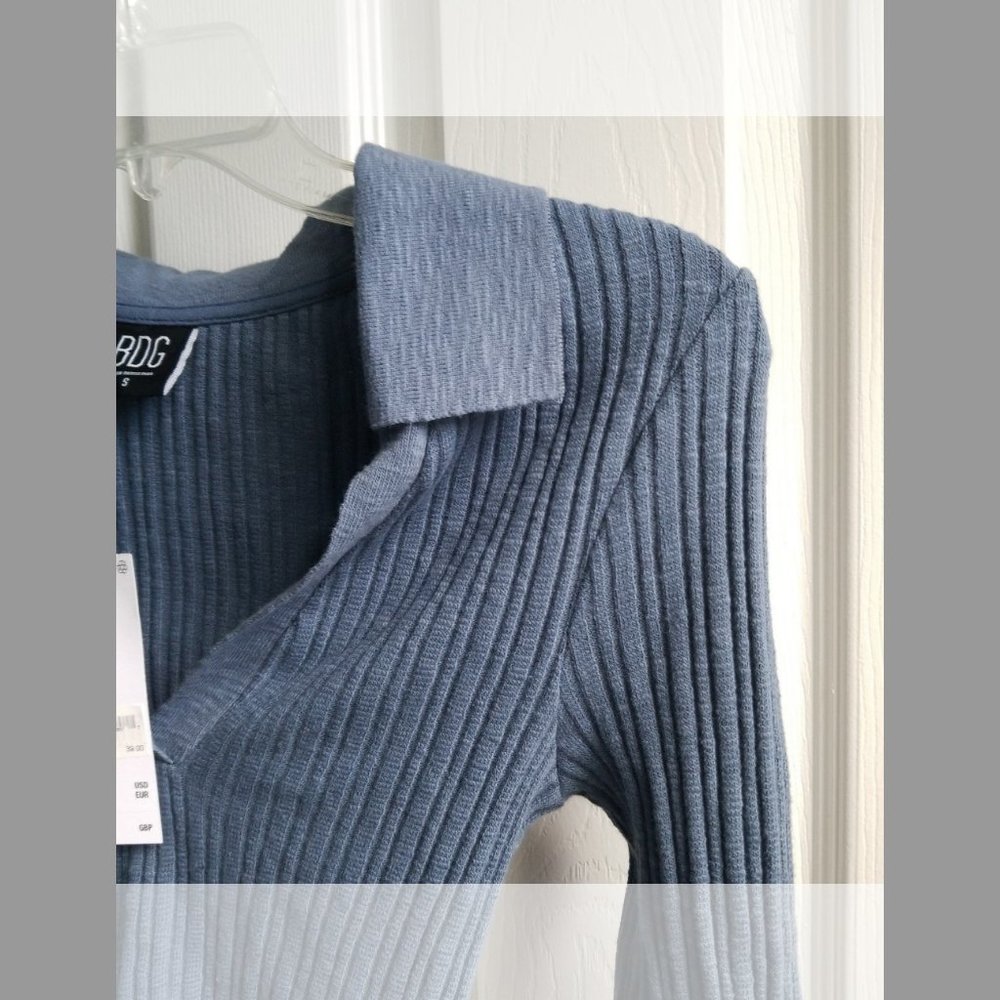 BDG - Rosie Crop Long Sleeve Polo, Vintage Indigo, Size S, NWT - Picture 7 of 13